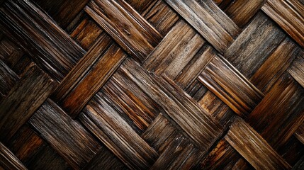 Poster - Woven bamboo texture background showcasing intricate craftsmanship and natural wood tones ideal for design projects and artisanal themes