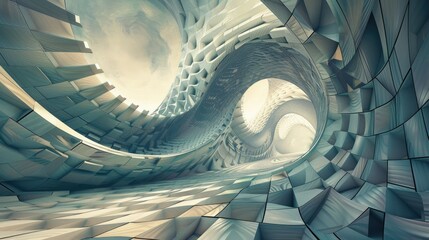 Poster - Explore an abstract visualization of the fourth dimension through stunning 3D structures and fluid forms. This artwork invites viewers into a captivating journey.