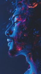 Aufkleber - Mystical profile of a man with vibrant colors and cosmic patterns shining through his features