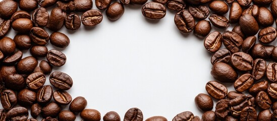 Poster - Black Coffee Beans Forming Circular Frame with Blank Center for Text Highlighting Dark Rich Aroma and Flavor Aspekte