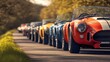 © vadosloginov - Colorful classic cars line the road in a vintage car rally during a sunny afternoon