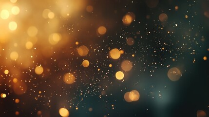 Poster - Bokeh light abstract background with shimmering golden particles creating a dreamy and festive atmosphere for design projects.