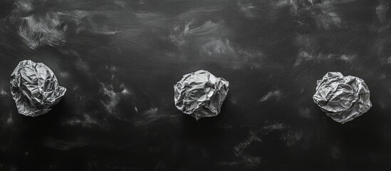Poster - Black chalkboard background with crumpled paper balls and empty copyspace for creative text or design concepts suitable for presentations