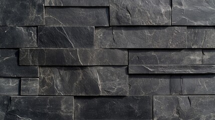Poster - Dark textured brick wall background featuring rectangular slate bricks in varying shades of black and gray.