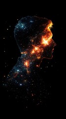Aufkleber - Glowing silhouette of a man surrounded by cosmic elements illustrating the connection between humanity and the universe