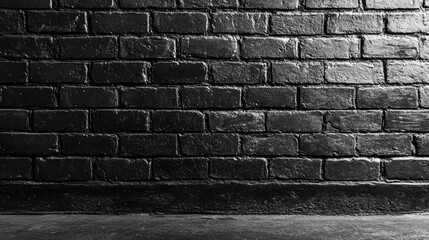 Poster - Black brick wall texture with dark concrete floor ideal for product showcase and photography background in a minimalist design setting