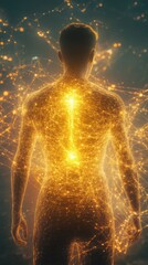 Aufkleber - Conceptual representation of a glowing man symbolizing energy and vitality in a mystical environment