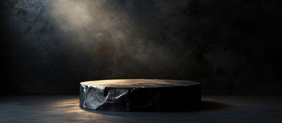 Poster - elegant black stone display stand illuminated with dramatic lighting for product showcases and anima