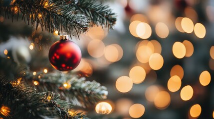 Poster - Festive Christmas Tree Bokeh with Ornaments and Soft Lights Creating a Warm Holiday Atmosphere Background
