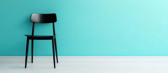 Poster - Black chair in front of mint wall offering ample copyspace for text in a minimalist interior design setting ideal for advertising or branding.
