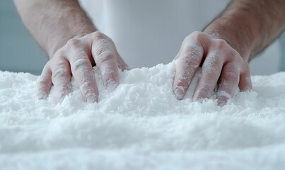 Poster - Intricate Craftsmanship, an artist skillfully shaping a delicate snow sculpture, showcasing precision and artistry in a serene winter setting
