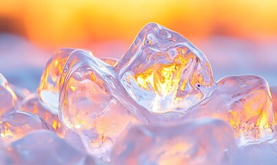 Poster - Illuminated Ice Sculpture, a stunning close-up of intricate designs glistening in light, showcasing artistry and craftsmanship in frozen form.