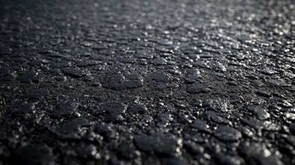 Poster - Textured Asphalt Pathway with Water Droplets on a Dark Surface in Natural Light