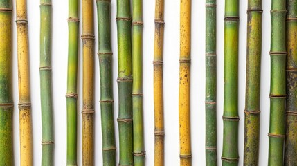 Poster - Bamboo stalks on white background showcasing natural texture and color diversity for design and decoration purposes
