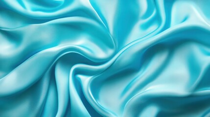 Aufkleber - Bright turquoise blue satin fabric creating elegant folds and waves with a smooth texture in natural light