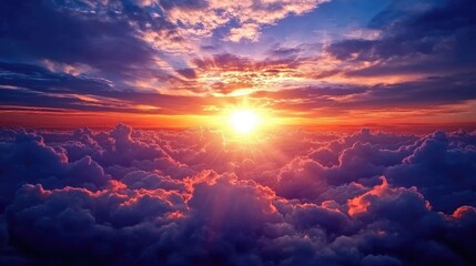Poster - stunning sunset over clouds with vibrant colors and dramatic light creating a breathtaking evening s