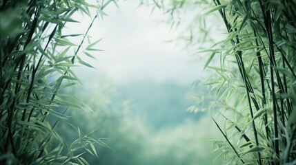 Poster - serene bamboo forest border creating a tranquil nature scene for background or decoration