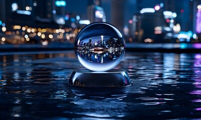 Poster - City Lights Reflected in Ice, a stunning ice sculpture captures vibrant urban reflections, creating a mesmerizing interplay of light and form.