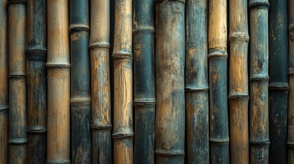 Poster - Textured bamboo wall showcasing natural tones and patterns ideal for design and eco-friendly themes.