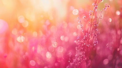 Poster - Soft pastel bokeh light background with delicate flowers creating a dreamy and vibrant abstract atmosphere ideal for artistic designs.