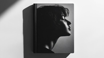 Poster - mockup of elegant black book showcasing back cover design with shadow effects on a minimalist white 