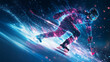 © Nari - Hockey hologram. Digital and technological background of a hockey player. Futuristic hockey design