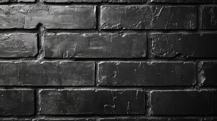 Poster - Black Cement Brick Wall Texture with Dark Palette Ideal for Background and Copy Space for Text or Design Elements