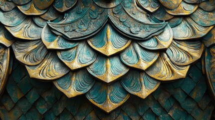Poster - Intricately designed serpent scales showcasing vibrant textures and patterns in traditional temple architecture