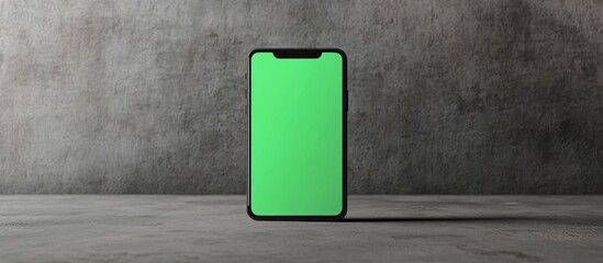 Poster - Black smartphone mockup featuring a blank green screen ideal for app design presentations and advertising concepts with ample space for text.