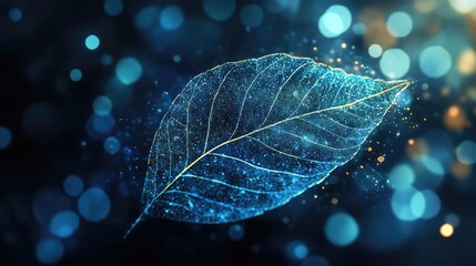 Poster - Bokeh leaf background in high resolution ideal for website banners and eco-friendly design concepts featuring vibrant blue and gold tones