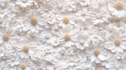 Poster - Delicate close-up of an elegant white floral wallpaper featuring an array of unique blossoms and the intricate center of coneflowers.
