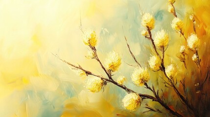 Poster - Elegant yellow ranunculus flowers in a softly colored abstract background showcasing beauty and tranquility in floral art.