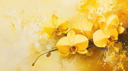 Poster - Vibrant yellow orchid flowers in close-up showcasing delicate petals and artistic background with soft, abstract textures.