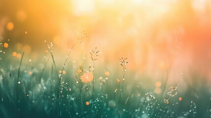 Poster - Soft Bokeh Blur Background with Green Grass and Gentle Light for Tranquil Nature Themes