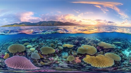 Poster - Coral reef sunset seascape.