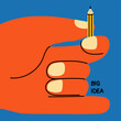 © virinaflora - Big idea concept illustration. Giant hands with tiny pencil. Communication, mailing, chatting, social media addiction concept. Hand drawn trendy Vector illustration in cartoon style.