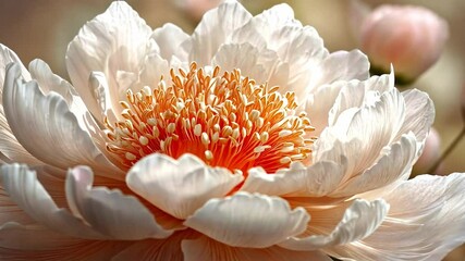 Aufkleber - A beautifully detailed peony flower reveals delicate petals in soft shades of white and pink.