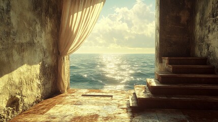 Poster - A room with a window overlooking the ocean