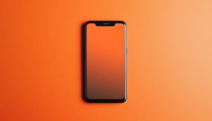 Empty bezel-less smartphone front on a vibrant solid orange background