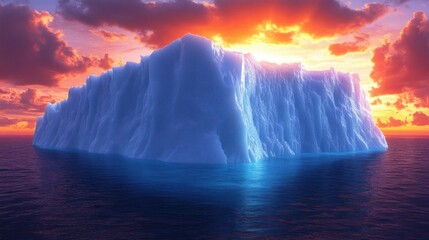 Poster - Majestic iceberg floats in dramatic sunset.