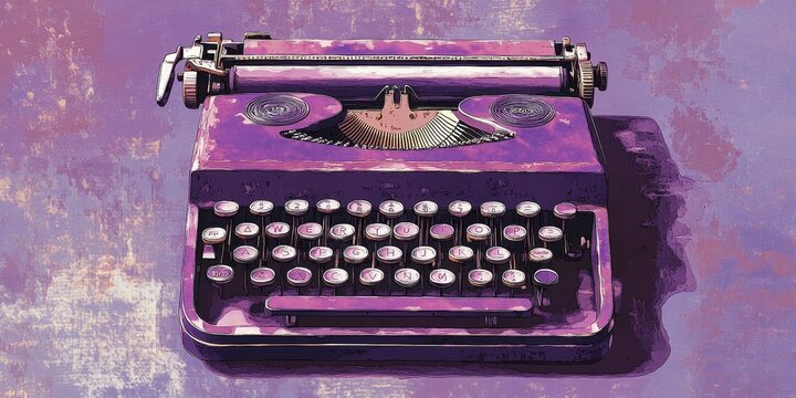 A Vintage Purple Typewriter on a Textured Background