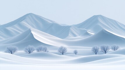 Poster - Minimalist snowy mountains and trees landscape.