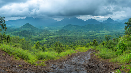 Wall Mural - Stunning mountain forest landscape with clouds and greenery in maehongson thailand panoramic view