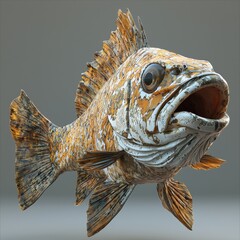 Poster - Hyperrealistic fish detail in unique symbolic style art studio digital artwork indoor close-up visual aesthetics