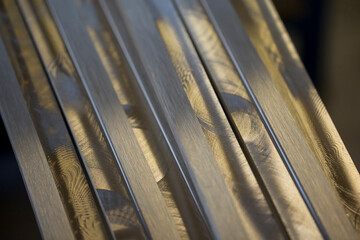 Close-up of metallic textured strips