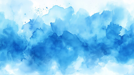 Poster - A blue watercolor painting with a lot of blue paint splatters. The painting has a lot of texture and depth, and it looks like it was created with a lot of passion and energy