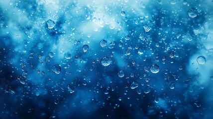 Poster - A blue watercolor painting sky with many drops of water. The sky is clear and the water is sparkling