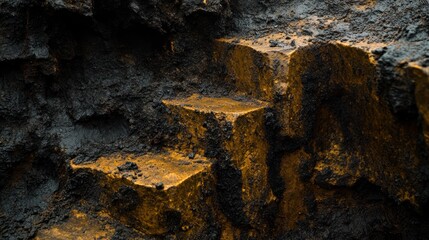 Wall Mural - Muddy,?orange-tinted?steps?carved?into?a?dark?earth?formation.