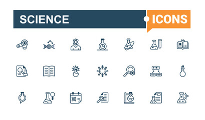 Wall Mural - science line icons set. contains such icons as physics, biotechnology, experiment, chemical, molecul