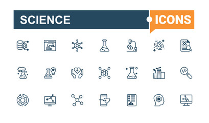 Wall Mural - science line icons set. contains such icons as physics, biotechnology, experiment, chemical, molecul